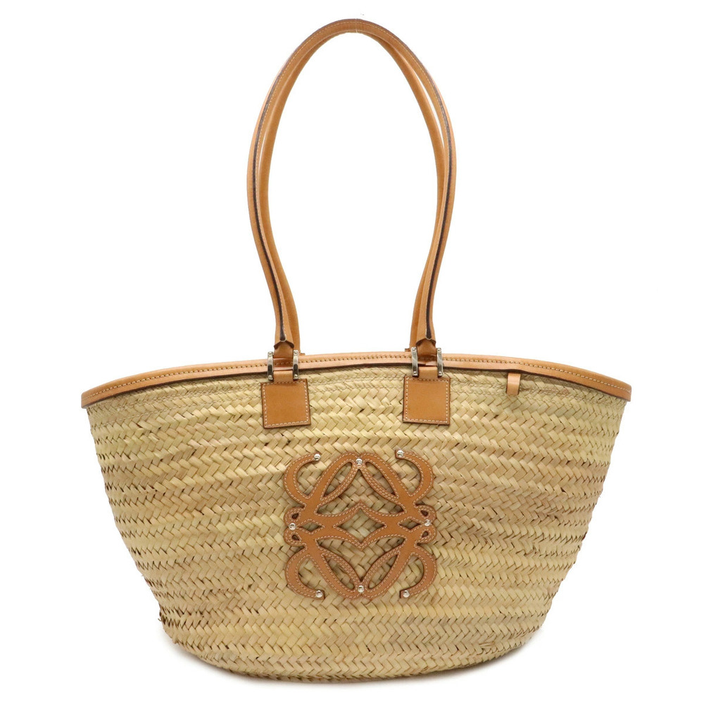 Loewe Anagram Straw Tan Bag Basket Tote Handbag Leather